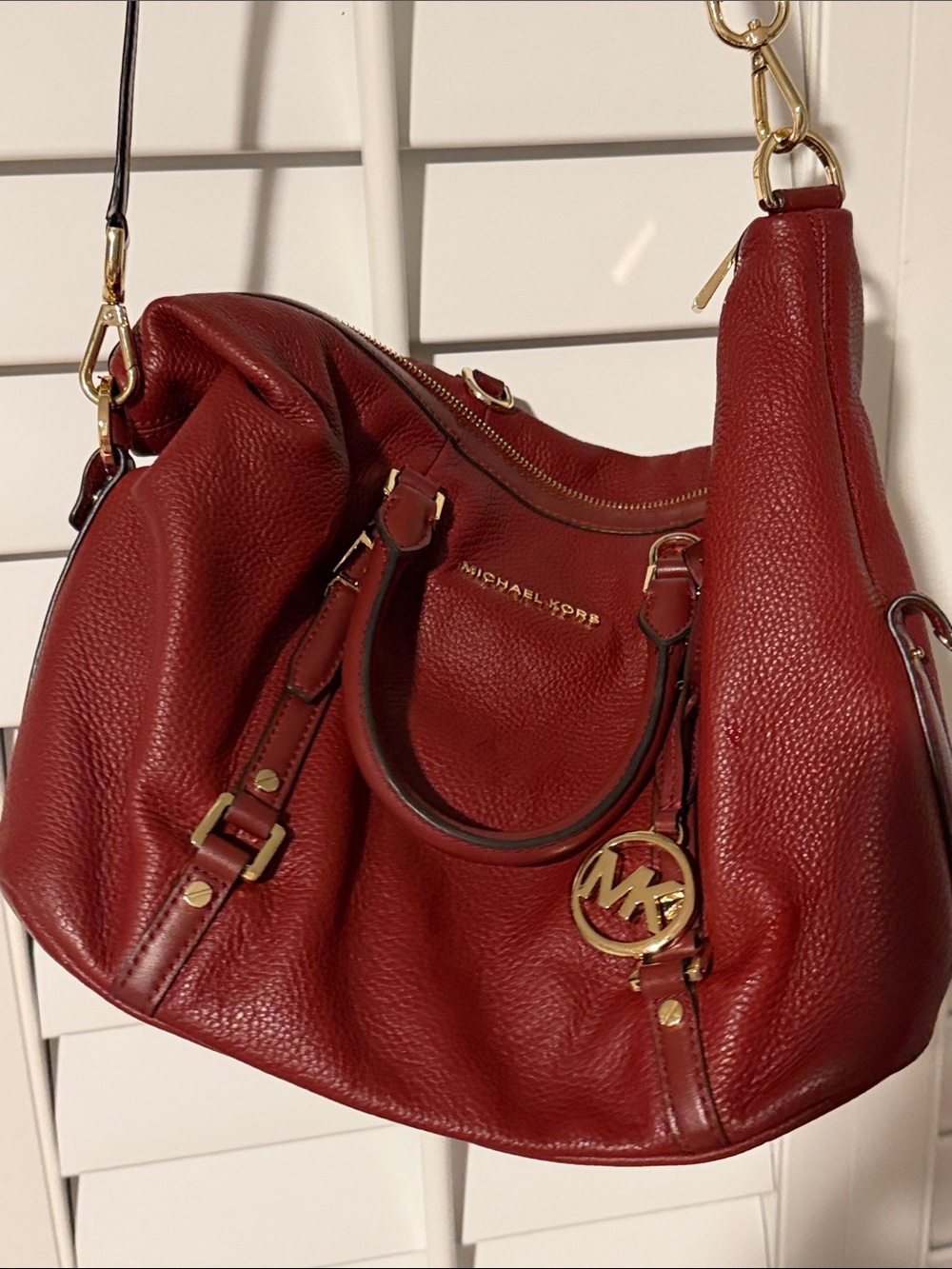 Michael Kors Red Pebbled Leather Shoulder Bag with Gold Hardware